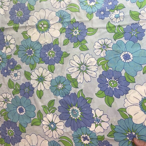 Vtg Fieldcrest Flower Power Mod Flat King Sheet Blue Colorway Cutter - Picture 2 of 15